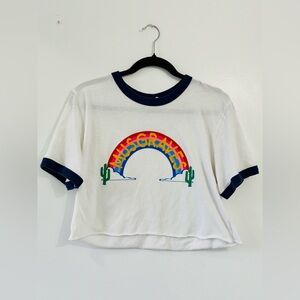 Kacey Musgraves White Cropped Shirt with Rainbow Design